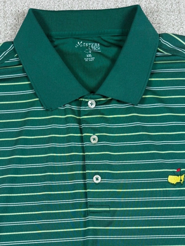 Masters Tech Mens 2xl Green Striped Performance Golf Polo Shirt The Masters